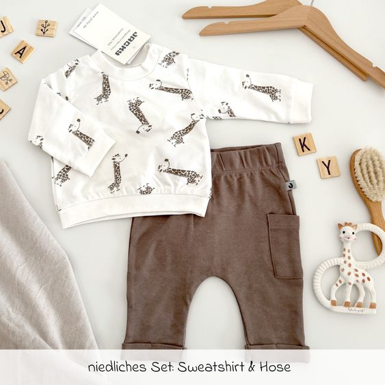 Jacky 2 tlg. Set Sweatshirt & Hose - Giraffe Allover - Mokka Offwhite - Gr. 62