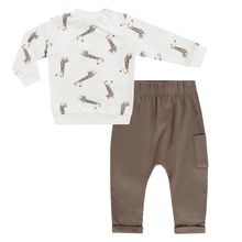 2-tlg. Set Sweatshirt & Hose - Giraffe Allover - Mokka Offwhite - Gr. 74