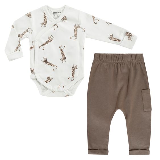 Jacky 2-tlg. Set Wickelbody & Jogginghose - Giraffe Allover - Mokka Offwhite - Gr. 68