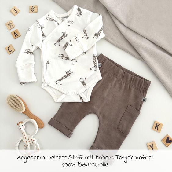 Jacky 2-tlg. Set Wickelbody & Jogginghose - Giraffe Allover - Mokka Offwhite - Gr. 68