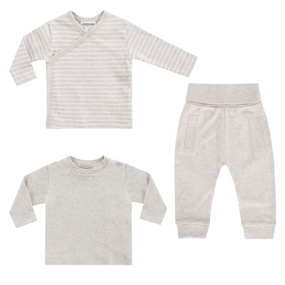 Jacky 3-tlg. Set Langarmshirt, Wickelshirt & Jogginghose - Beige Melange - Gr. 50