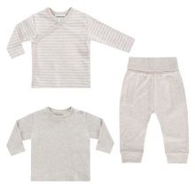 3-tlg. Set Langarmshirt, Wickelshirt & Jogginghose - Beige Melange - Gr. 50