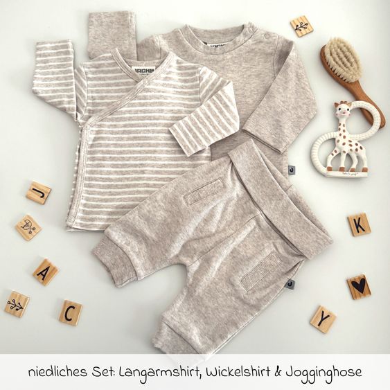 Jacky 3-tlg. Set Langarmshirt, Wickelshirt & Jogginghose - Beige Melange - Gr. 50