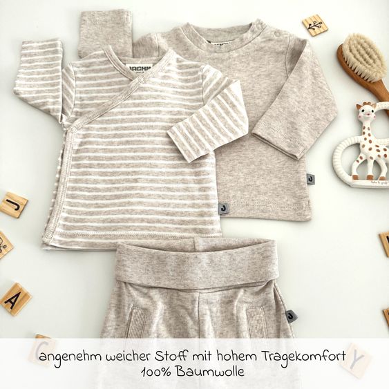 Jacky 3-tlg. Set Langarmshirt, Wickelshirt & Jogginghose - Beige Melange - Gr. 50