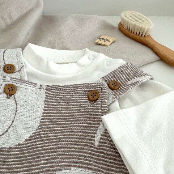 Jacky 4-tlg. Set Strampler, Langarmshirt & Jogginghose - Giraffe & Elefant - Offwhite Mokka - Gr. 62
