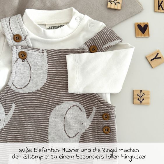 Jacky 4-tlg. Set Strampler, Langarmshirt & Jogginghose - Giraffe & Elefant - Offwhite Mokka - Gr. 62