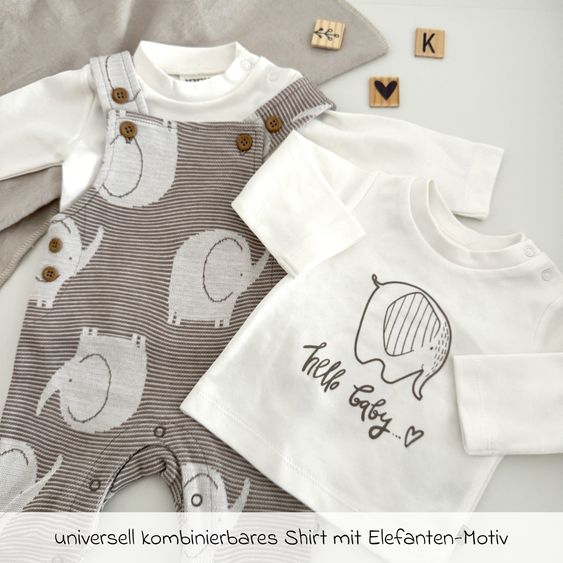 Jacky 4-tlg. Set Strampler, Langarmshirt & Jogginghose - Giraffe & Elefant - Offwhite Mokka - Gr. 62