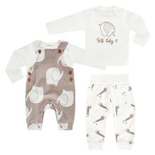 4-tlg. Set Strampler, Langarmshirt & Jogginghose - Giraffe & Elefant - Offwhite Mokka - Gr. 74