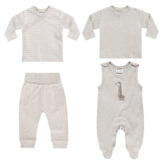 Jacky 4-tlg. Set Strampler, Langarmshirt, Wickelshirt & Jogginghose - Beige Melange - Gr. 62