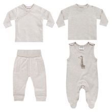 4-tlg. Set Strampler, Langarmshirt, Wickelshirt & Jogginghose - Beige Melange - Gr. 62