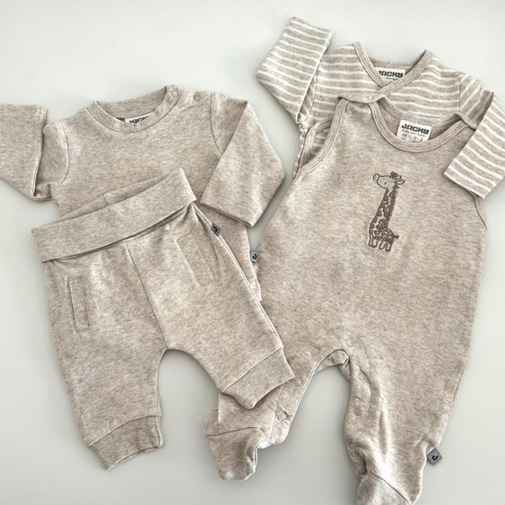 Jacky 4-tlg. Set Strampler, Langarmshirt, Wickelshirt & Jogginghose - Beige Melange - Gr. 62