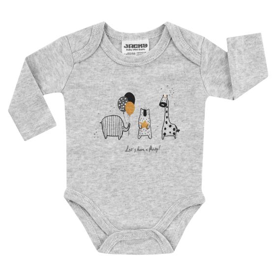 Jacky 8-tlg. Body Set inkl. Strampelhosen, Erstlingsmütze & Kratzfäustlinge - Let's have a Party - Grau Weiß - Gr. 62/68