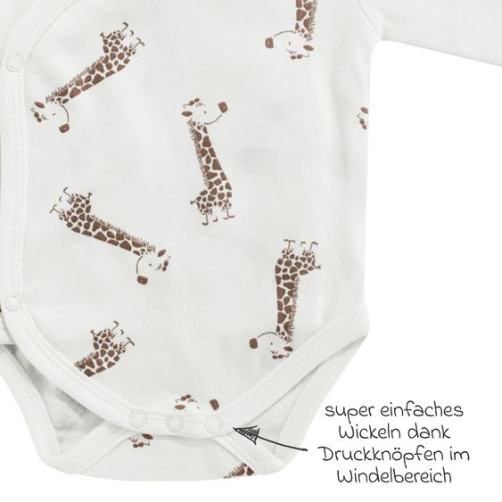 Jacky 8-tlg. Set Strickjacke, 2x Strampler, 2x Langarmshirt, Wickelbody, Jogginghose & Schlafanzug - Giraffe & Elefant - Offwhite Mokka - Gr. 56