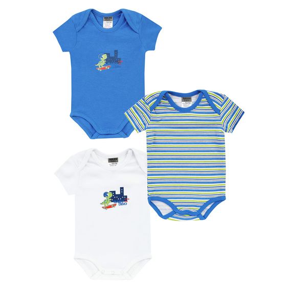 Jacky Body Kurzarm 3er Pack - Baby Dino Blau Weiß - Gr. 50/56