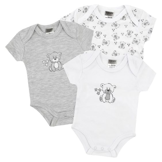 Jacky Body Kurzarm 3er Pack - Bär Grau Melange Weiß - Gr. 50/56