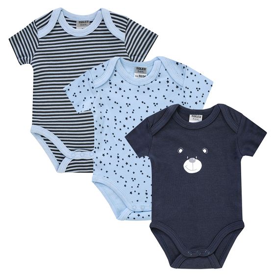 Jacky Body Kurzarm 3er Pack - Bär Navy Hellblau - Gr. 50/56