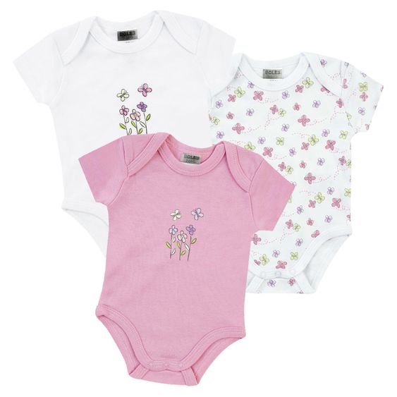 Jacky Body Kurzarm 3er Pack - Blume Rosa Weiß - Gr. 50/56