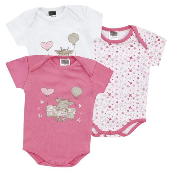 Jacky Body Kurzarm 3er Pack - Cow Girl Weiß Pink - Gr. 50/56