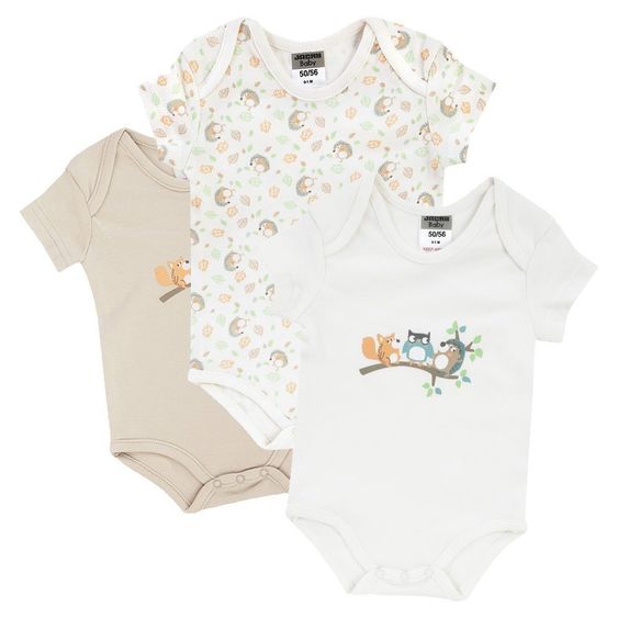 Jacky Body Short Sleeve 3 Pack Hedgehog & Friends - Offwhite Beige - Size 74/80