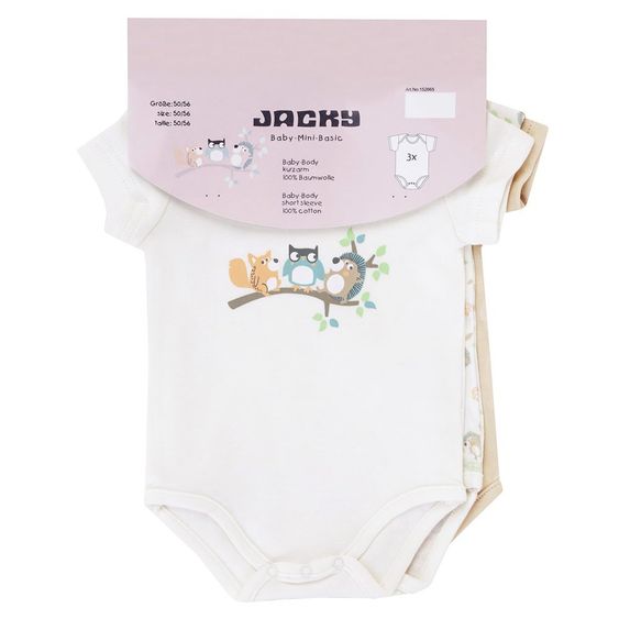 Jacky Body Short Sleeve 3 Pack Hedgehog & Friends - Offwhite Beige - Size 74/80