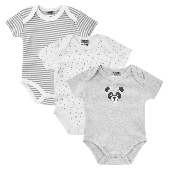 Jacky Body Kurzarm 3er Pack - Panda Grau Melange Weiß - Gr. 50/56
