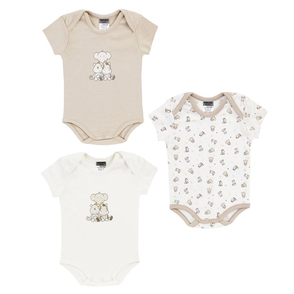 Jacky Body Kurzarm 3er Pack - Tierkinder Beige Offwhite - Gr. 62/68