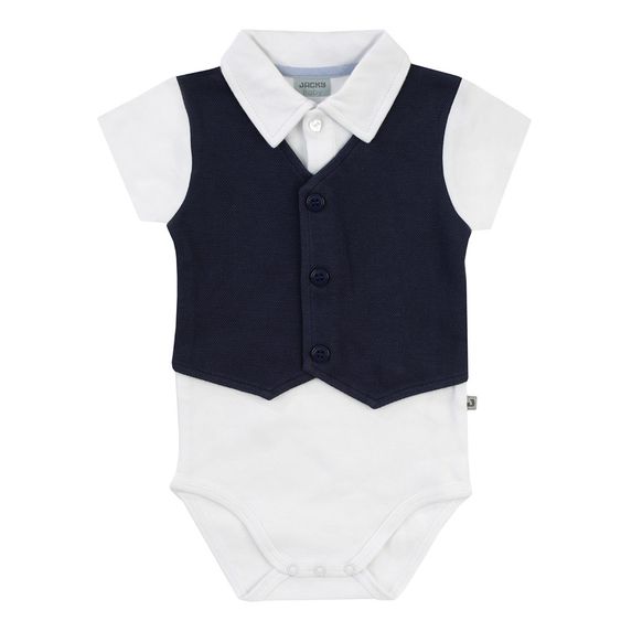 Jacky Body Kurzarm mit Weste Classic Boys - Weiß Marine - Gr. 56