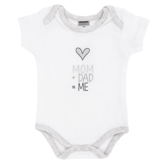Jacky Body Kurzarm - Slogan Mom + Dad = Me Weiß Grau Melange - Gr. 50