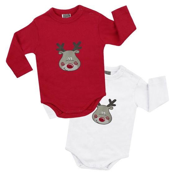 Jacky Body Langarm 2er Pack - Christmas Rudolph Weiß Rot - Gr. 50/56