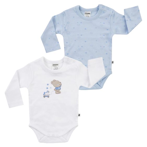 Jacky Body Langarm 2er Pack - Little Teddy Hellblau Weiß - Gr. 50/56