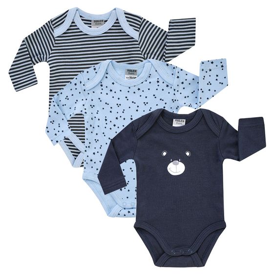 Jacky Body Langarm 3er Pack - Bär Navy Hellblau - Gr. 50/56