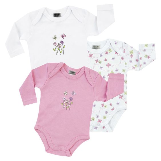 Jacky Body Langarm 3er Pack - Blume Rosa Weiß - Gr. 50/56
