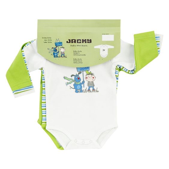 Jacky Body Long Sleeve 3 Pack Boys - White Green - Size 74/80