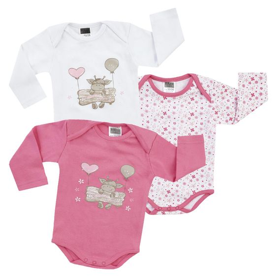 Jacky Body Langarm 3er Pack - Cow Girl Weiß Pink - Gr. 50/56