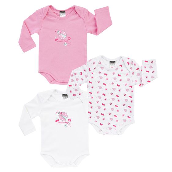 Jacky Body Langarm 3er Pack - Little Bug Rosa Weiß - Gr. 62/68