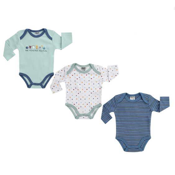 Jacky Body Langarm 3er Pack - Little Monster Blau - Gr. 50