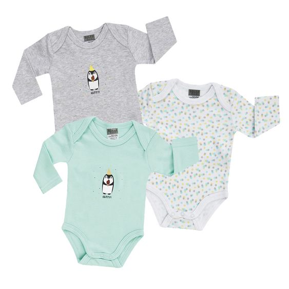 Jacky Body Langarm 3er Pack - Pinguin Mint Weiß Grau - Gr. 50/56
