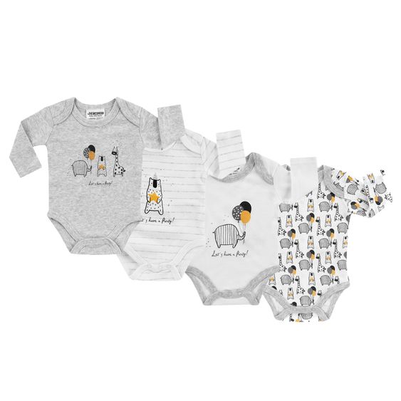 Jacky Body Langarm 4er Pack - Let's have a Party Offwhite Grau Melange - Gr. 50/56
