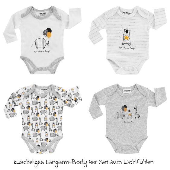 Jacky Body Langarm 4er Pack - Let's have a Party Offwhite Grau Melange - Gr. 50/56