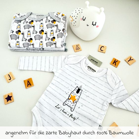 Jacky Body Langarm 4er Pack - Let's have a Party Offwhite Grau Melange - Gr. 50/56