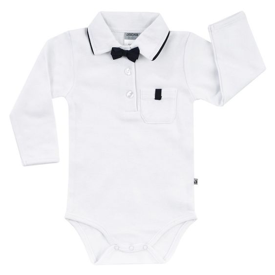 Jacky Body Long Sleeve Classic Detachable Bow Tie - White - Size 56