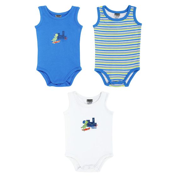 Jacky Body ohne Arm 3er Pack - Baby Dino Blau Weiß - Gr. 50/56