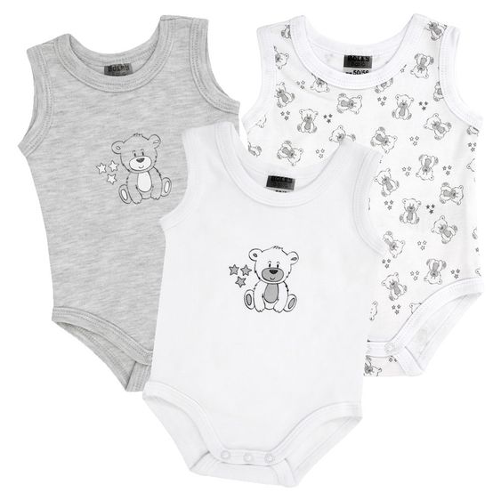 Jacky Body Ohne Arm 3er Pack - Bär Grau Melange Weiß - Gr. 50/56
