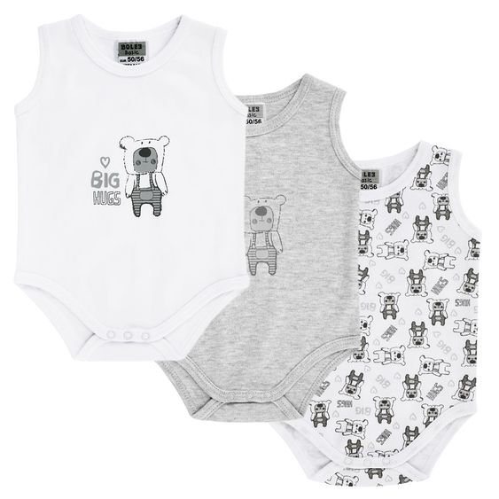 Jacky Body ohne Arm 3er Pack Big Hugs - Grau Melange Weiß - Gr. 50/56