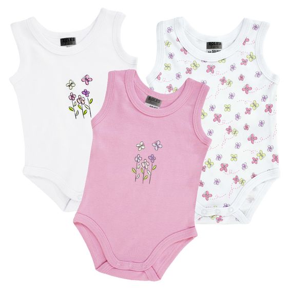 Jacky Body Ohne Arm 3er Pack - Blume Rosa Weiß - Gr. 50/56