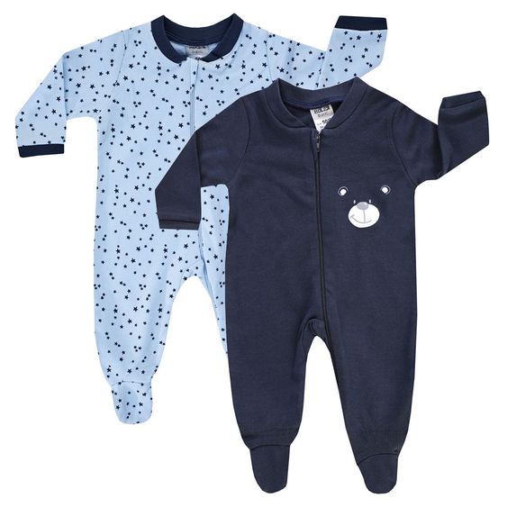 Jacky Schlafanzug Einteiler 2er Pack - Bär Navy Hellblau - Gr. 50/56