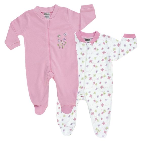 Jacky Schlafanzug Einteiler 2er Pack - Blume Rosa Weiß - Gr. 50/56