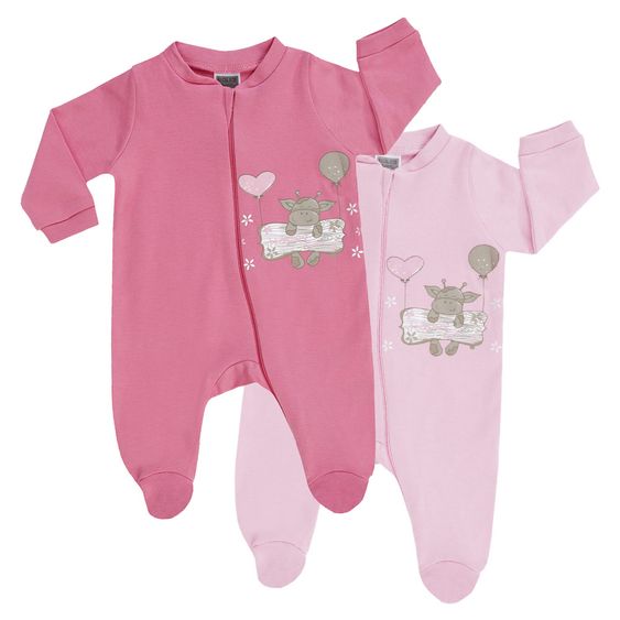 Jacky Schlafanzug Einteiler 2er Pack - Cow Girl Rosa Pink - Gr. 50/56