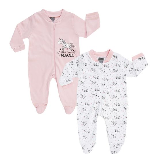 Jacky Schlafanzug Einteiler 2er Pack - Einhorn Rosa Weiß - Gr. 50/56