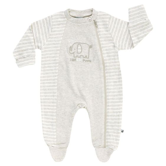 Jacky Schlafanzug Einteiler inkl. Kratzfäustlinge Organic Cotton - Elefant Dreams Ringel Beige - Gr. 50